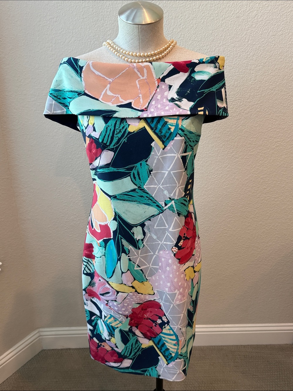 Laundry by Shelli Segal Off-Shoulder Multi Color Floral Sheath Dress